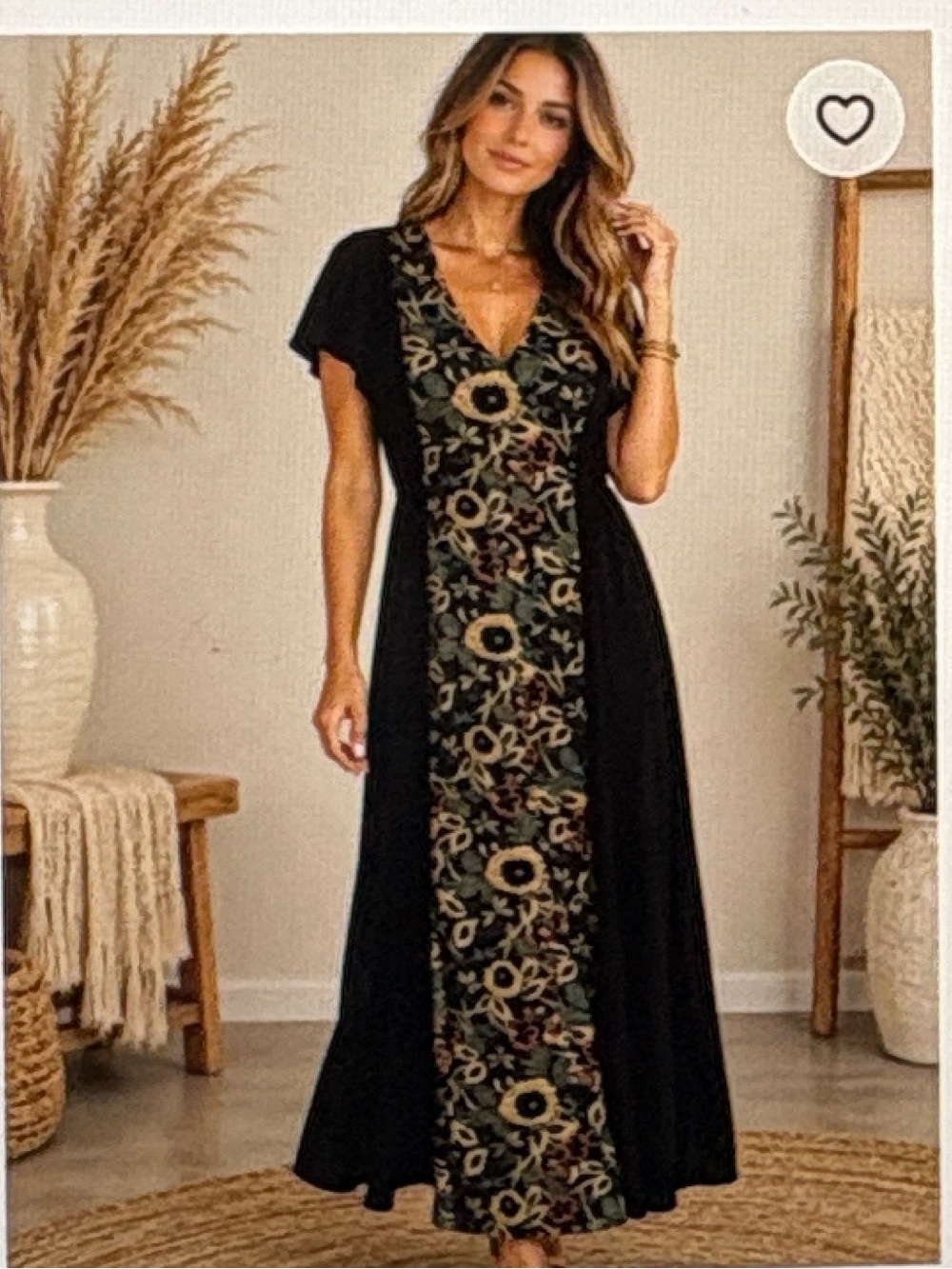 Floral Panel Dress with Black Side Panels